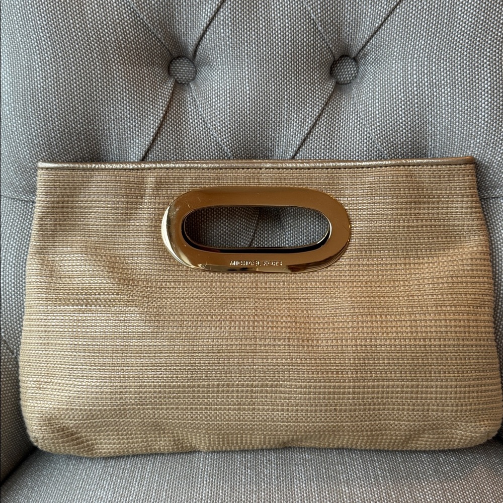 Michael Kors Gold Woven Clutch with Gold Hardware